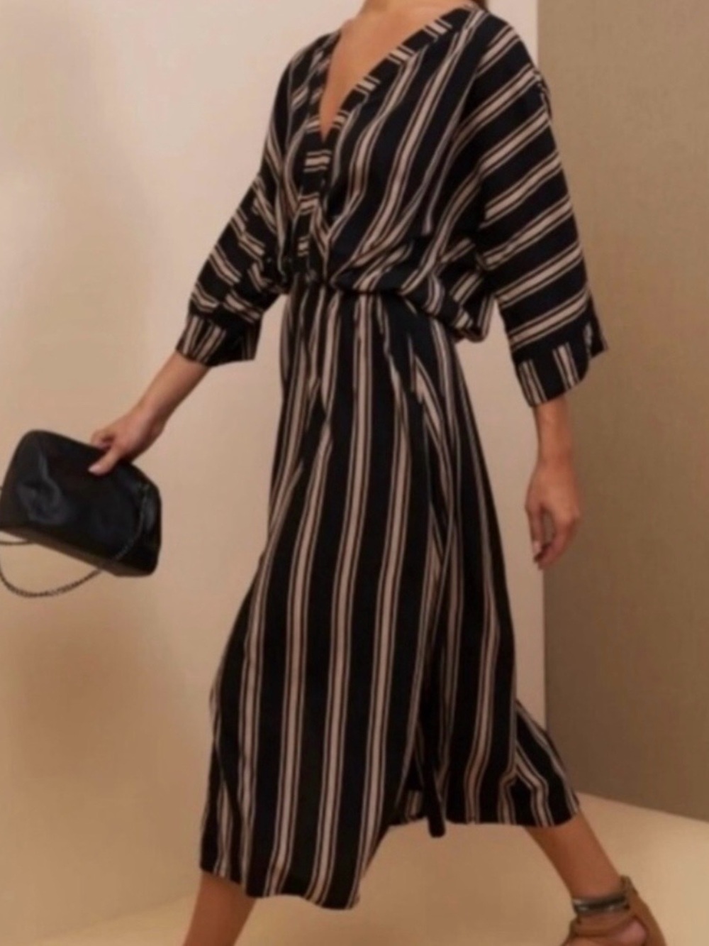 Uma and Leopold Anita Striped Midi Kaftan Dress // Black // XL